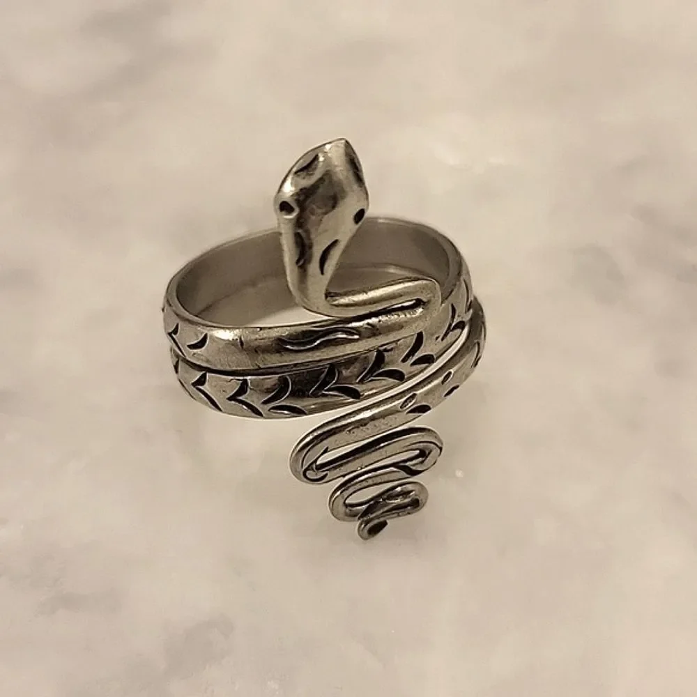 Jens Pirate Booty Snake Goth Boho Indie Biker Silver Wrap Moto Tribal Ring 8 Y2K - Picture 3 of 7